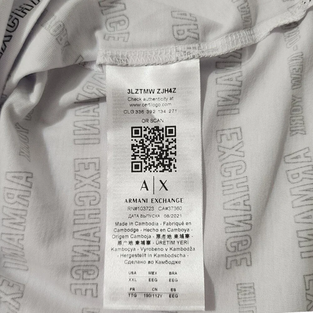Armani Exchange Men's T-Shirt Short Sleeve Disinger‎ Milano NY White XXL